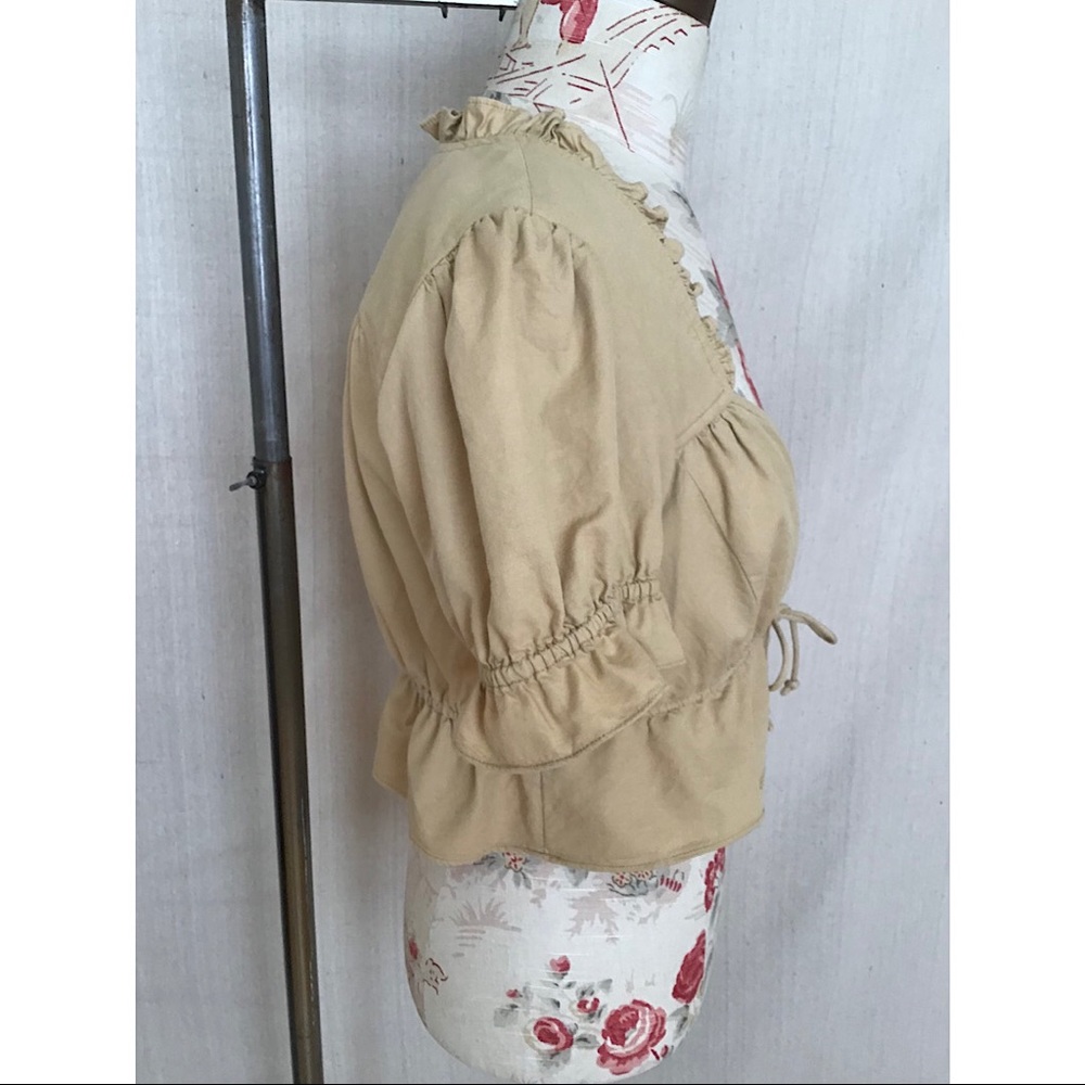 Cropped Peasant Blouse with Tie - Picture 3 of 9